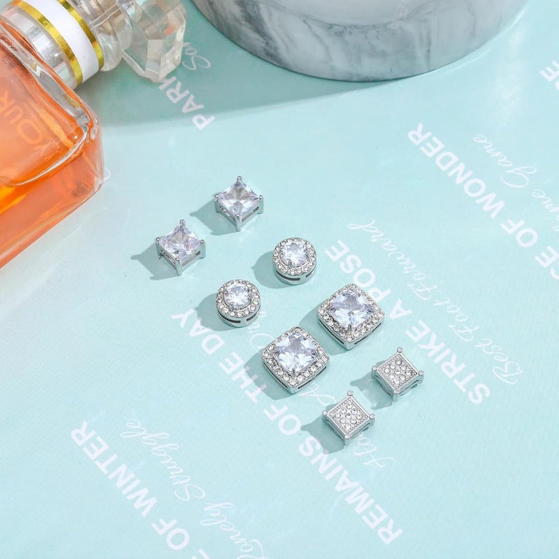 NEWITIN 6 Pairs Stainless Steel Magnetic Stud Earrings for Men Clip on Earring Magnetic Earring Unisex Non Piercing CZ Magnet Studs Diamond Earrings for Women Men - Image 4